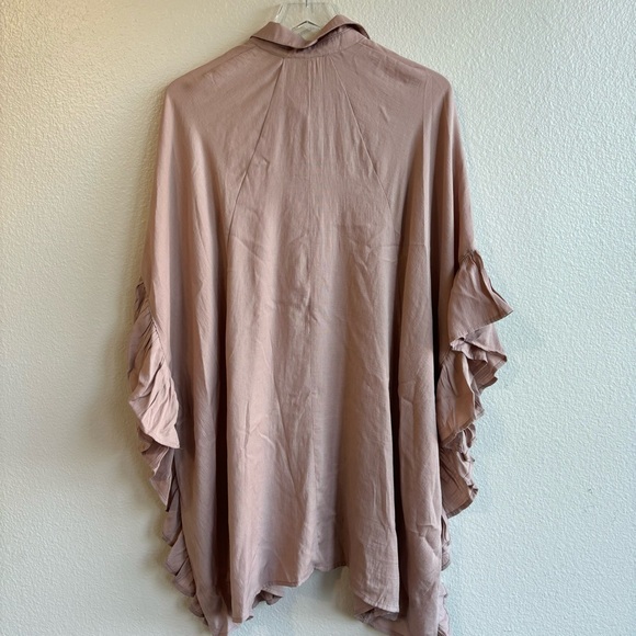 Kyemi Tunic blush neutral ruffle button loose L blouse top Pink oversized boho - Picture 11 of 13